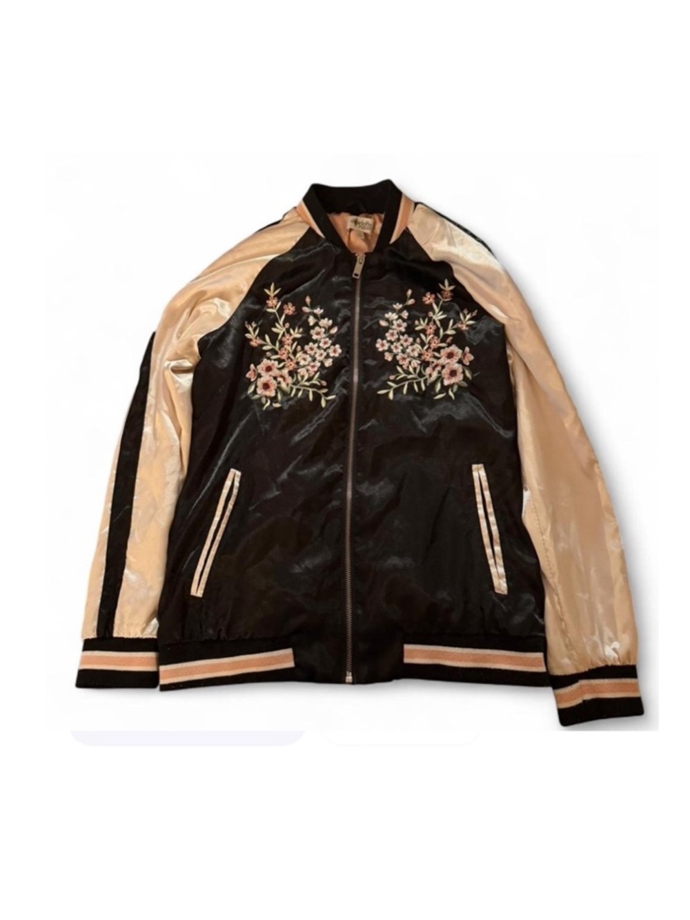 Charlotte Russe Embroidered Peacock Satin Bomber Jacket Y2K – Size S